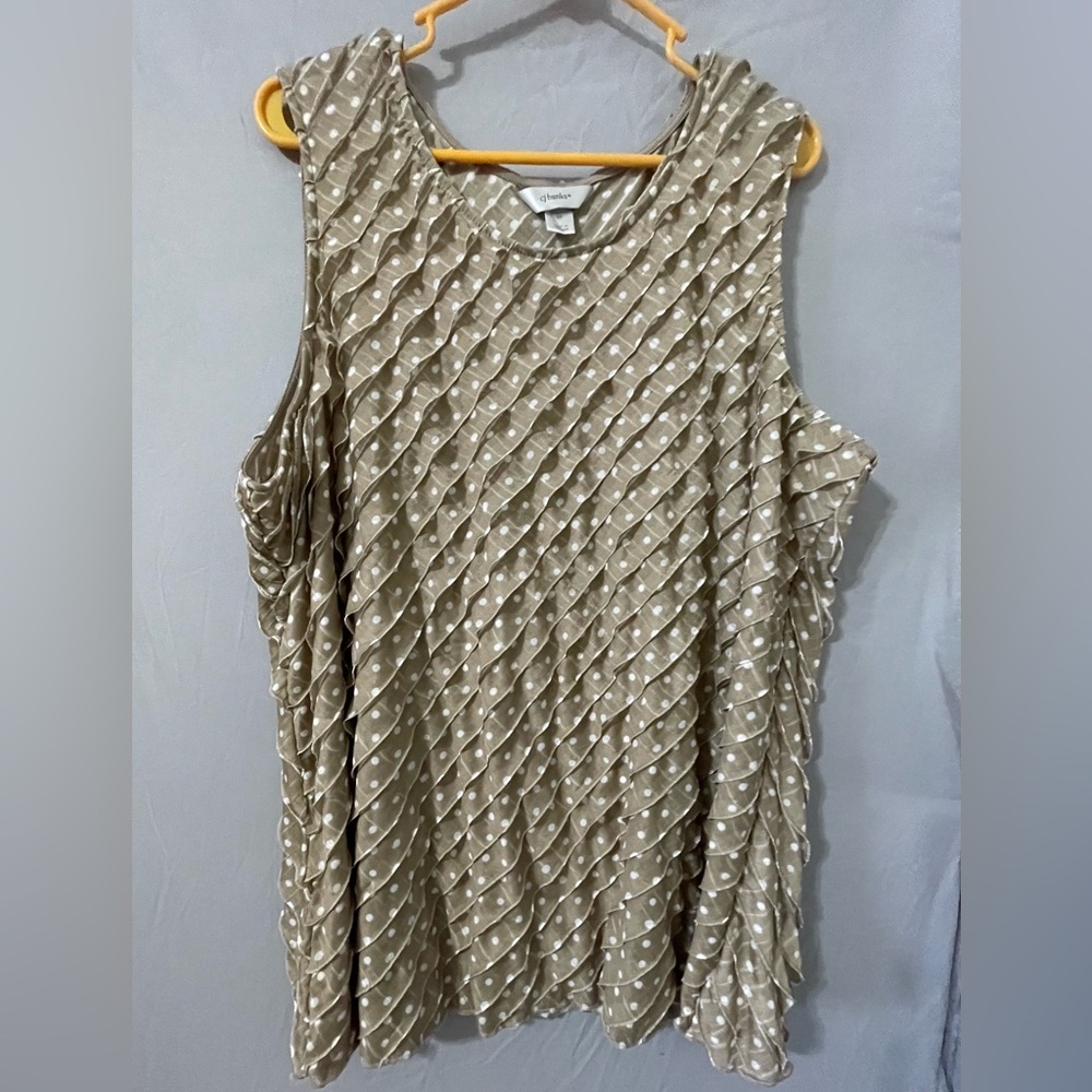 CJ Banks tank top. Plus size 2X. Taupe with white polka dots.